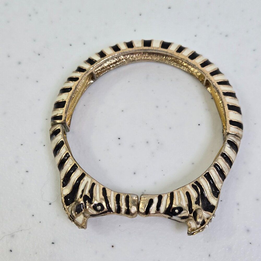 Zebra Figural Bracelet Enamel Stripe Stretch Bangle Animal Statement Novelty